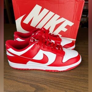 Nike DUNKS LOW TOP Bold Red and White Sneakers, Mens 12‎